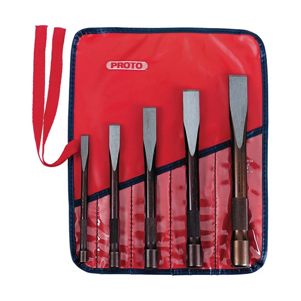 Cold Chisel Set, Super Duty, 3/8 to 7/8 in Chisel, 9-1/4 in Overall Length, 5 Chisels, 5 Piece, Cold, Round Shank, Corrosion-Resistant: Yes, S2 Steel, Black Oxide
