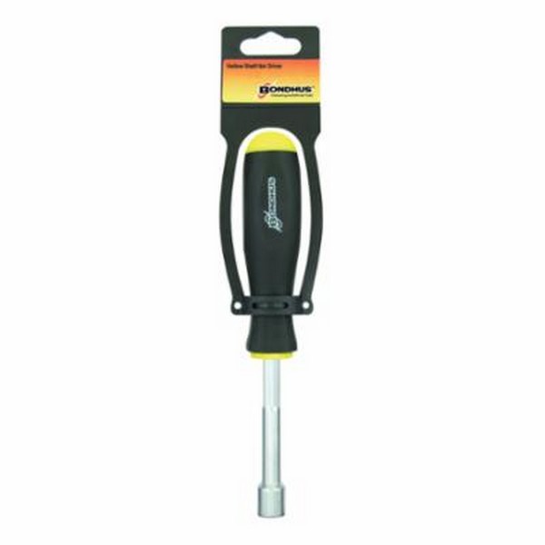 Nut Driver, 3/16 Inch Size, 7.3 Inch Overall Length, Measurement System: Imperial, Hollow Shank, 3 Inch Shank Length, Anti-Roll/Ergonomic/Non-Slip Grip Handle, Rubber/Thermoplastic Handle, Yellow Handle, Polished Chrome, Steel
