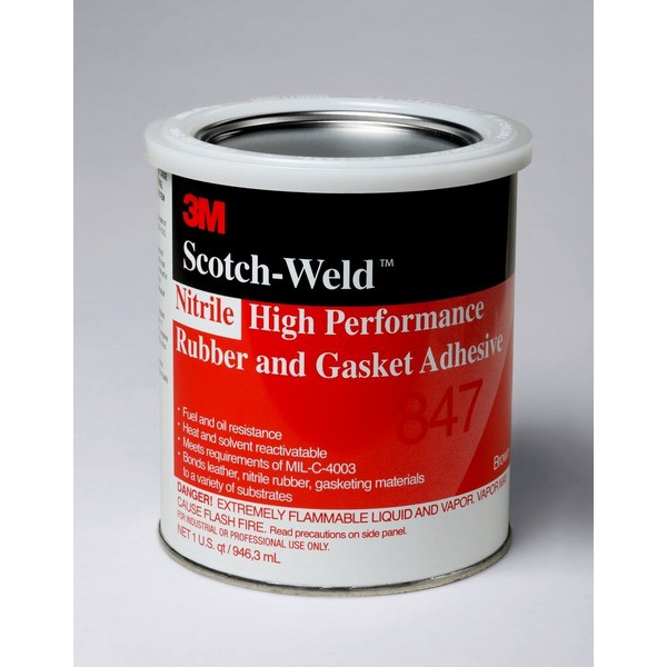 Rubber and Gasket Adhesive, High Performance, Can Container, 1 qt Container, Nitrile Rubber Chemical, 10 min Work Life, 15 min Setting, 2 hr Curing, Dark Brown, 65 °F, 0.91 Specific Gravity