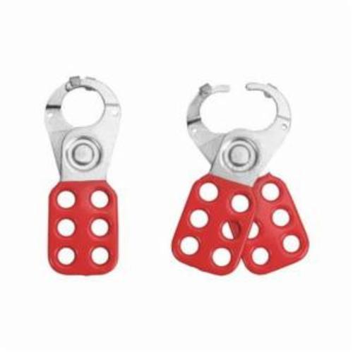 Lockout Hasp, 6 Padlocks Maximum, 3/8 in Padlock Shackle Maximum Diameter, 1-1/2 in Closed Hasp Hole, Red, Steel, 127 mm Length, 60 mm Width