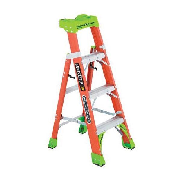 Step to Shelf Ladder, Type IA 2-in-1 Cross Step, Series: FXS1500, 4 ft Ladder Height, 300 lb, ANSI Code: A14.5, Fiberglass, 3 Steps, 24.392 in Base Spread, 20.299 in Bottom Width, Bonded/Non-Marring/Slip Resistant Tread