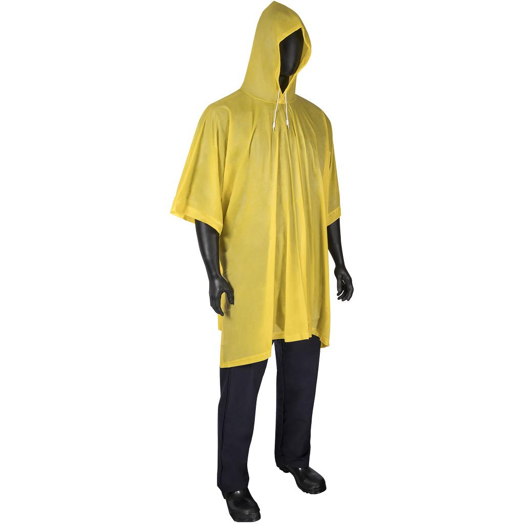 Rain Poncho, Attached, One Size, Yellow, Polyester/PVC, Snap Closure