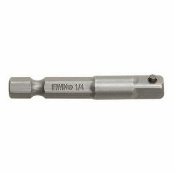 Socket Adapter, Ball Lock, Measurement System: Imperial, Hex x Square Drive, 1/4 in Male Drive, 3 in Overall Length, Steel Alloy, Silver