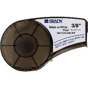 Label Marker Cartridge, Series: BPM®21, 21 ft. Length, 3/8 in Width, B-595 Vinyl, Black on White, For Use With: BMP® 21 PLUS Portable Label Printers, IDPAL™ and LABPAL™ Handheld Label Maker, -40 to 180 °F, Permanent Acrylic Adhesive, Gloss, 21 ft. L x 3/8 in W Printable Area