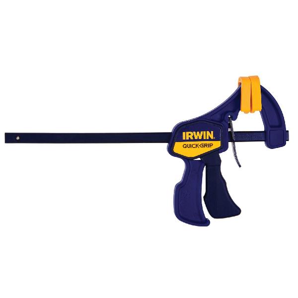 Bar Clamp, Mini One Handed, 6 in Clamping, 2-7/16 in Throat Depth, 15 lb Clamping, Plastic Resin Handle, Steel Bar, Black/Blue