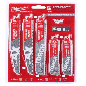 Reciprocating Saw Blade Set, 5 Piece, Specifications: 0.05 in THK, Carbide/Steel