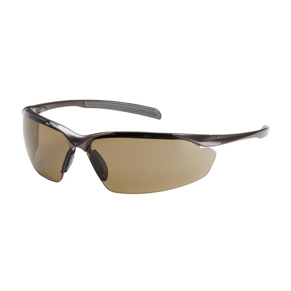Safety Glasses, Dual Standard, Series: 250-33, Anti-Fog/Anti-Scratch Lens Coating, Brown Lens, Semi-Rimless, Gloss Bronze Frame, Polycarbonate Frame, Polycarbonate Lens, 99.99 % UV Protection, Bayonet Temple, ANSI Z87.1+, CSA Z94.3 Specifications Met