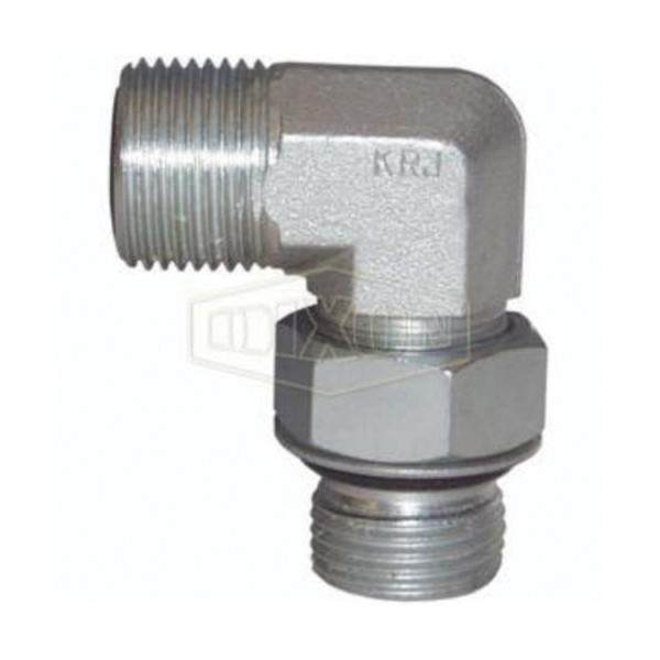 Hydraulic Elbow, 1-7/16-12 x 1-5/16-12 Nominal, Male Flat Face x Male SAE O-Ring Boss™, 90°, 3000 psi, Steel, Zinc Plated, Domestic