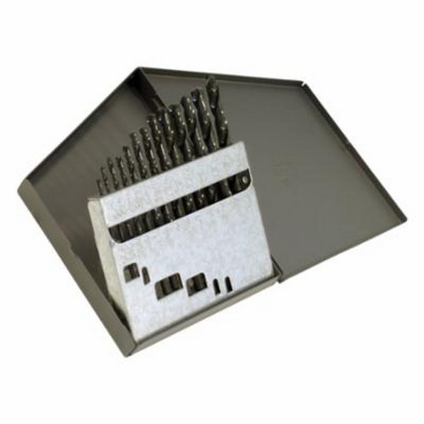 Jobber Length Drill Set, Heavy Duty, Series: 1801, Imperial System of Measurement, 1/16 in Minimum Drill Bit Size, 1/4 in Maximum Drill Bit Size, 135 deg Drill Point Angle, 13 Piece, Specifications: Right Hand Cut, Spiral Flute, Split Point, Straight