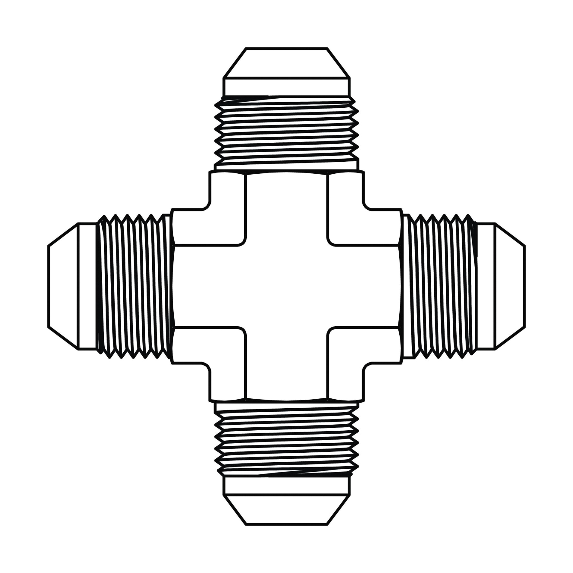 JIC Union Cross, Series: 2650, 1-5/16-12 Nominal, 37 deg Male JIC, Steel, Import