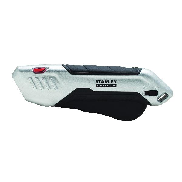 Safety Knife, Auto-Retract Premium Retractable Squeeze, 2.203 in Blade Length, Round Point Blade, Metal Blade, Quick/Pushbutton Blade Change Method, Blades Included: 1, 7/64 in Thickness, Bi-Material Grip/Slip-Resistant Handle, 6.2 in Handle, Bi-Mate