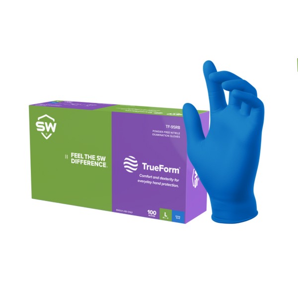 Powder-Free Examination Gloves, 2X-Large Size, 4.7 mil Thickness, 9.5 Inch Length, Nitrile, Blue