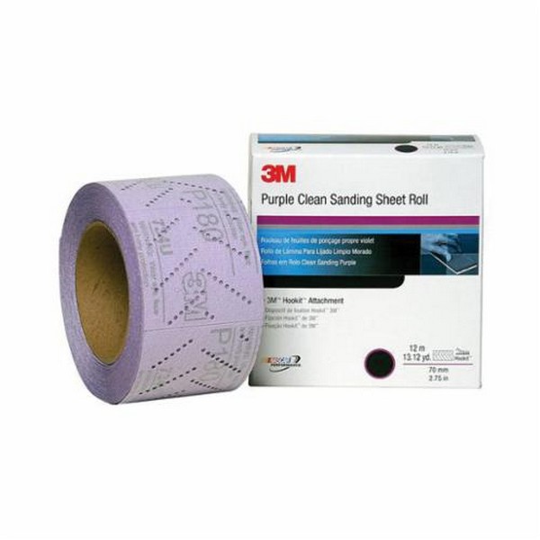 Coated Abrasive Sheet Roll, 12 m Length, 115 mm Width, P600 Grit, Aluminum Oxide Abrasive, Paper Backing, Applicable Materials: Clear Coat, Fiberglass, Paint, Plastic and Primer, Purple, E-Weight Backing Weight