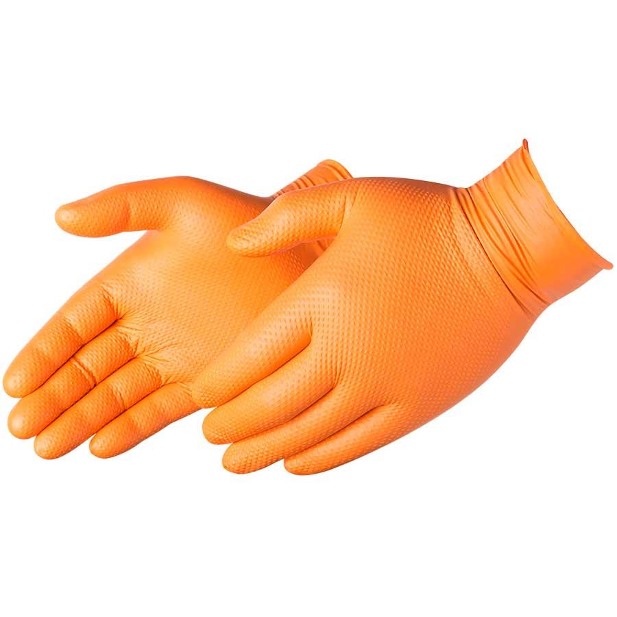Disposable Glove, 2XL Size, Nitrile, Orange, Diamond Textured, Industrial Grade Application, Powder-Free, 8 mil Thickness