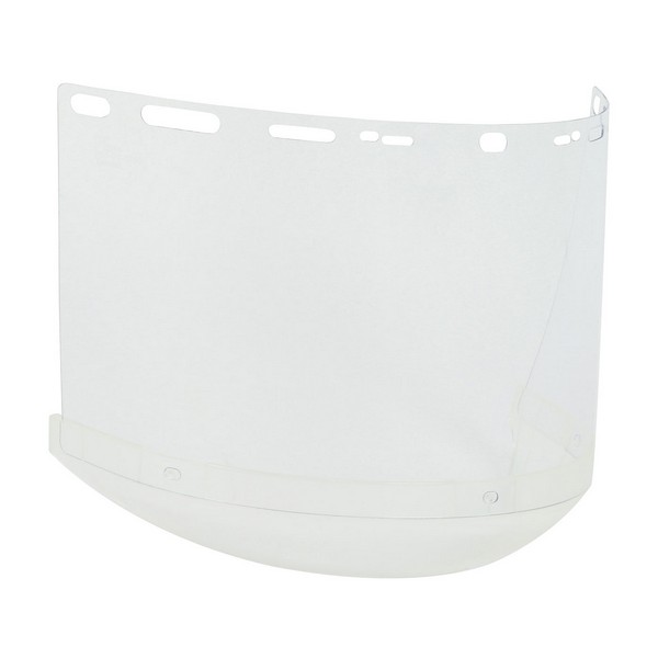 Optical Safety Visor, Flat Universal Fit, Clear, Polycarbonate, 0.04 in Visor Thickness, 8 in Visor Height, 15-1/2 in Visor Width, For Use With: Headgear and Hard Hat Adapter, Resists: Impact, Specifications Met: ANSI Z87.1+