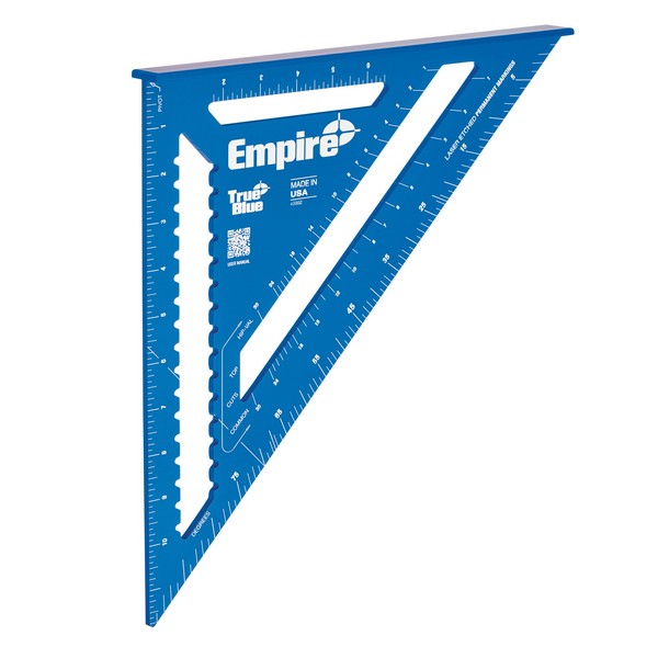 Rafter Square, High Visibility Heavy Duty, 12 in L Size, Graduations: 1/8 in, Measuring System: Imperial, 12 in Tongue, 12 in Width, Aluminum, Anodized