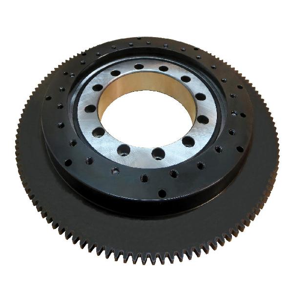 Geared Bearing, External, 20 mm Bore, 144 mm OD, 4.4:1 Gear Ratio, 44 Teeth, 100 mm Diameter Hub, Bare Steel, Black Oxide