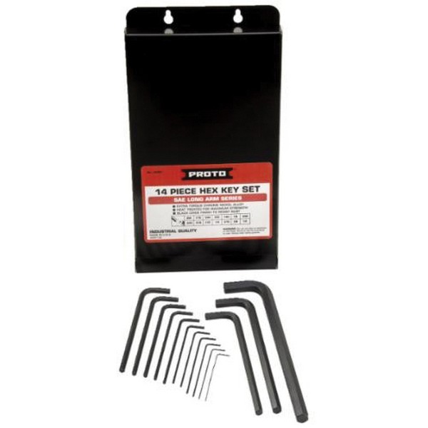 Hex Key Set, Long Arm, Measurement System: Imperial, 14 Piece, 0.05 to 0.5 in Hex, L-Handle Handle, Specifications Met: ASME B18.3, US Federal GGG-K275D, Specifications: 2.8 to 8.25 in L Arm, Alloy Steel, Black Oxide