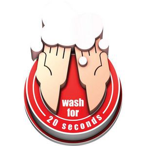 3D Floor Sign, Circle, Language: English, Text Legend, Legend: WASH FOR 20 SECONDS, B-819 Vinyl, Self-Adhesive Mounting, 24 in Height, 16.4 in Width, Red on White Legend/Background