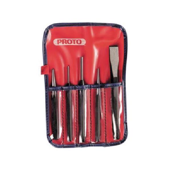 Punch and Chisel Set, 5/8 in Chisel, 1/8 to 5/8 in Punch, 6-3/4 in Overall Length, 4 Number of Punches, 1 Number of Chisels, 5 Piece, Steel, Black Oxide