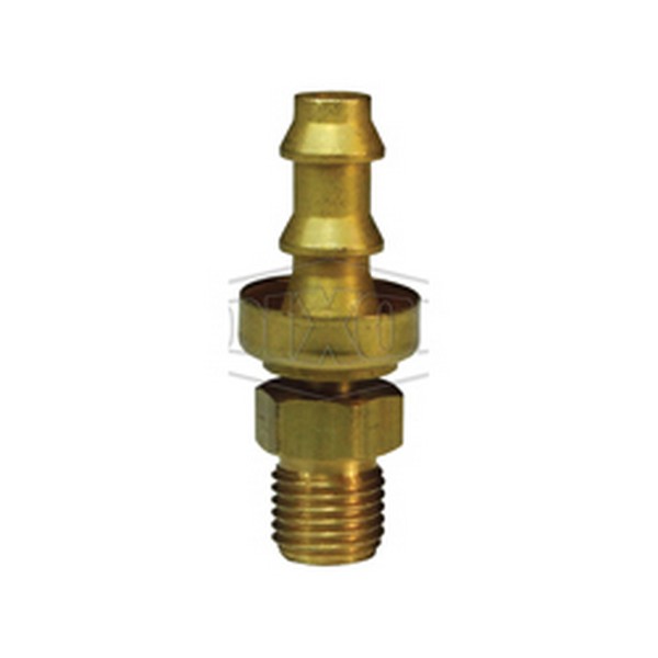 Hose Barb Fitting, Fitting/Connector Type: Adapter, 3/8-24 x1/4 Inch Nominal, Male SAE Inverted Flare Swivel x Push-On Hose Barb End Style, 7/16 Inch Hex, 1.52 Inch Length, 2 Barb, 0.77 Inch Barb Length, 350 psi Pressure, -40 to 212 °F, Brass