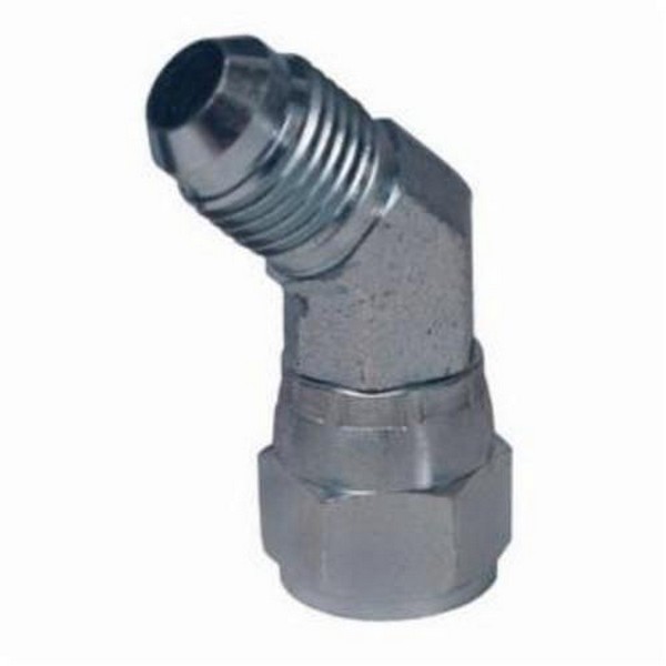 Hydraulic Tube Elbow, Series: 6502, 7/8-14 Nominal, 37 °Female JIC Swivel x 37° Male JIC Flare, 45°, 3000 psi, Steel, Zinc Plated, Domestic