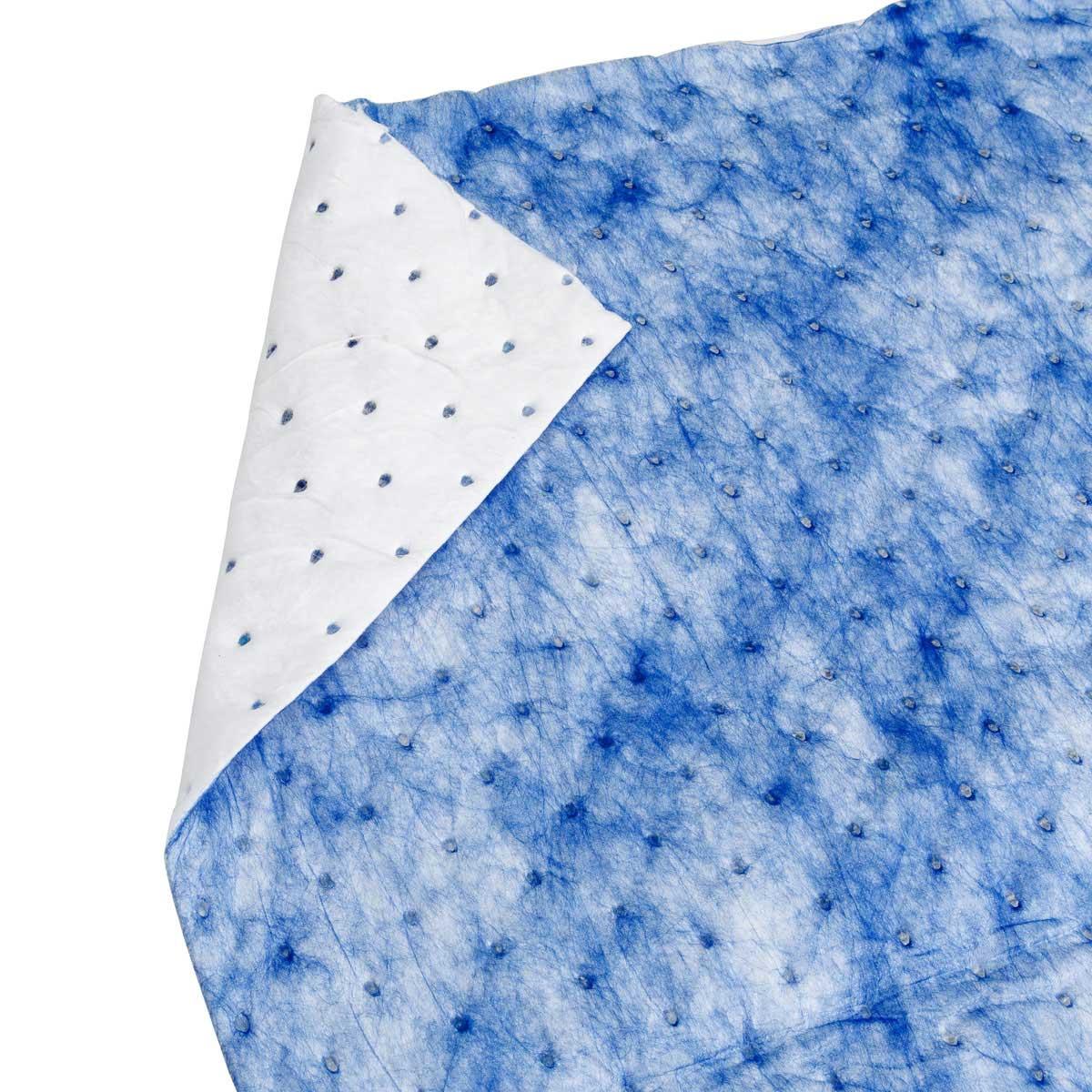 Absorbent Pad, Dimpled Heavyweight Medium Linting Perforated, 19 Inch Length, 15 Inch Width, 1 ply Thickness, 24 gal Absorption, Fluids Absorbed: Oil, Meltblown Polypropylene, Blue/White