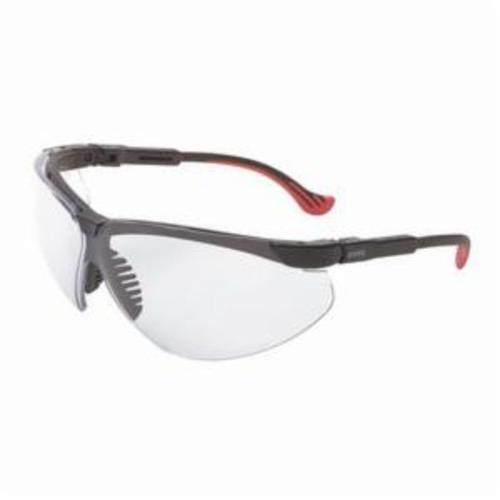 Safety Eyewear, Universal Size, Ultra-Dura® Hard Coat Lens Coating, Clear Lens, Wrap Around Frame, Black Frame, Polycarbonate Frame, Two-Shot Cushioned Temple