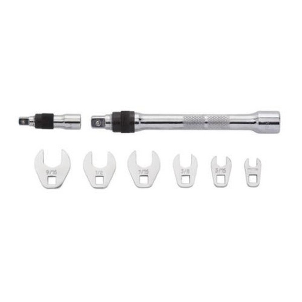 Crowfoot Wrench Set, Anti-Slip, Imperial System of Measurement, 1/4 to 9/16 in Size, 8 Piece, Specifications: 1/4 in Open End Drive, Alloy Steel, Full Polished