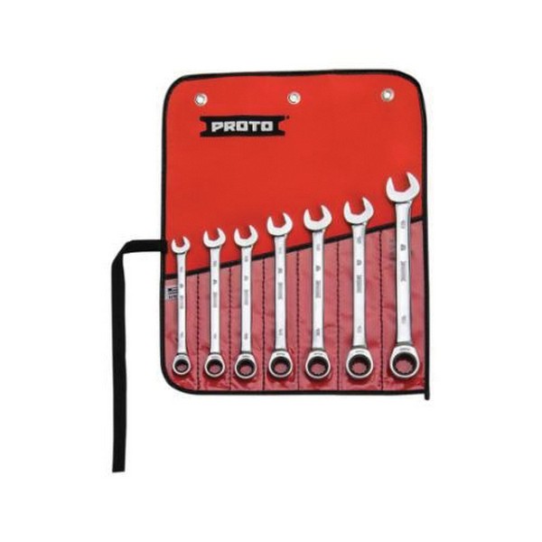 Wrench Set, Non-Reversible Ratcheting, Metric System of Measurement, 10 to 18 mm, 7 Piece, 12 Point, Full Polished