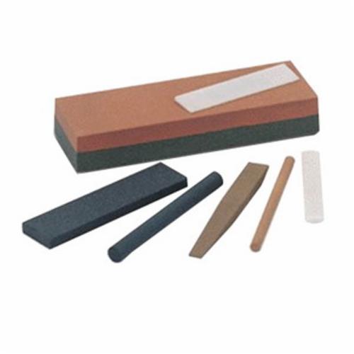 Abrasive Benchstone, Single Grit, 4 in Overall Length, 1 in Overall Width, 1/4 in Overall Height, 1 in Diameter, 320 Grit, Fine Grade, Rectangle Shape, Aluminum Oxide Abrasive, Oil Lubricant, Brown/Orange, Applicable Materials: Hard Steel