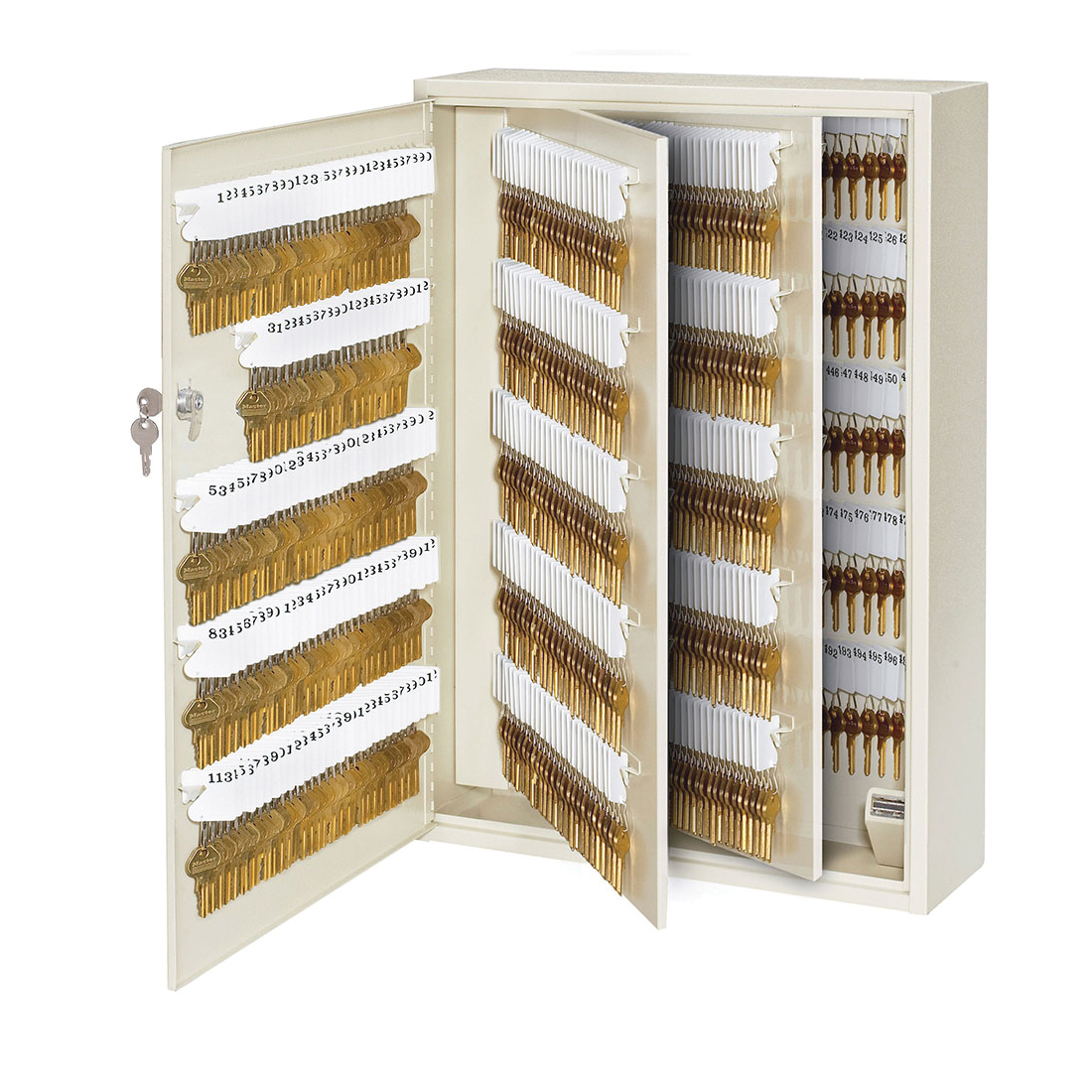 Key Cabinet, Heavy Duty Keyed Different, 730 Key Capacity, Hinged Door, 25-1/4 in Overall Height, 7 in Overall Depth, 18 in Overall Width, Heavy Duty Steel, Powder Coated