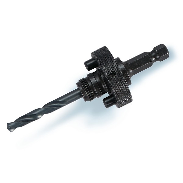 Standard Hole Saw Arbor, Standard, Hex Shank, 3/8 in Shank, 1-1/4 to 6 in Hole Saw Dia, 1/4 in Pilot Drill, 5-1/4 in Overall Length, Steel Cutting Edge, Steel