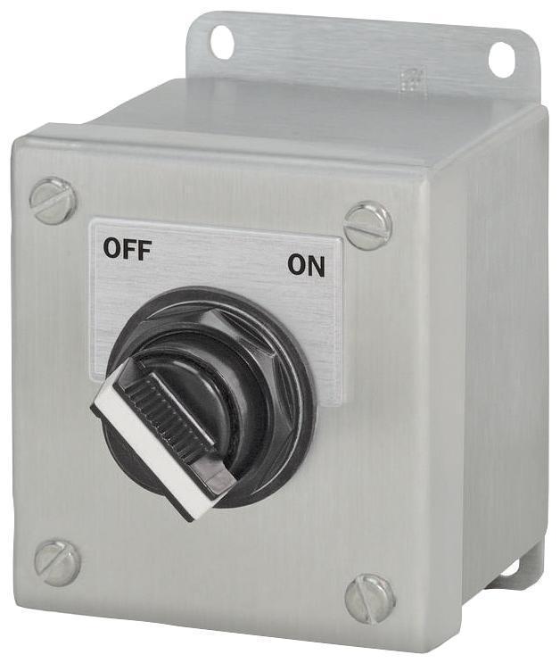 Pushbutton Control Station, Class 52 Heavy Duty, 1 Operators, 1NC-1NO ContConfiguration, Maintained ContMode, Push Button/2-Position Selector Switch Operator, Legend: OFF-ON, Short Lever/Cam Actuator, Screw Connection, NEMA A600/P600/4/4X NEMA Rating