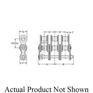 Roller Chain, British Standard, 19.05 mm Pitch, 5.72 mm Pin Diameter, 126.9 mm Pin Length, 12.07 mm Roller Diameter, 11.68 mm Roller Width, 15.9 mm Plate Height, 15.62 mm Plate Thickness, 3 Strands, 86700 N-m Tensile Strength, 10 ft Overall Length, Steel