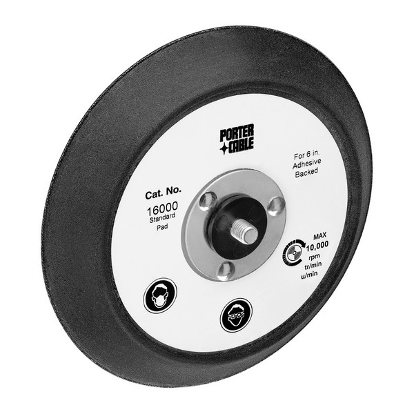 Replacement Adhesive Back Pad, Round Standard, For Use With: 7346SP, 7424, 7336SP, 7424XP, 7435, 7345, 7346, 97455, 97466, 7335, 7336, 97355 and 97366 Sander/Polisher, Specifications: 6 in Dia, 6800 RPM, Rubber, Black/White, 1 in THK Dimensions