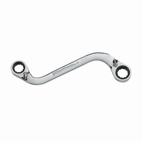 Box End Wrench, Reversible, Ratcheting Wrench, 1/2 x 9/16 in Wrench Opening, 12 Points, 6.268 in Overall Length, 0° Offset, 0.984 x 1.035 in Box End Width, 0.37 x 0.339 in Box End Thickness, S-Shape Handle Bend, High Alloy Steel, Polished Chrome