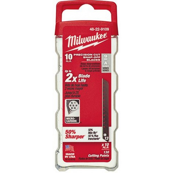 Utility Knife Blade, 10-Piece Precision, Series: Pro, Snap-Off Blade Style, 4-7/8 in Blade Length, 9 mm Blade Width, 0.015 in Thickness, 13 Points, Compatible With: Most Standard Utility Knives, Micro Carbide Metal