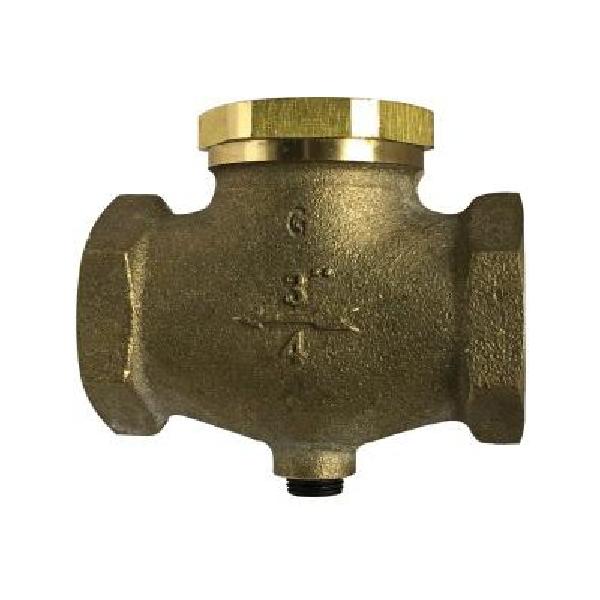 In-Line Check Valve, Vertical/Horizontal, 1 Inch Nominal, NPT End Style, 250 psi Pressure, -40 to 450 °F, 1/8 Inch NPT Unloader Port, Media: Oil/Water, 3.61 Inch Inlet to Outlet Length, Cast Bronze Body, Stainless Steel Spring/Brass Cap/Plug Trim, PTPF Gasket/HNBR O-Ring/Teflon Poppet Softgoods, 3.61 Inch Length x 3.3 Inch Height Dimensions, Import