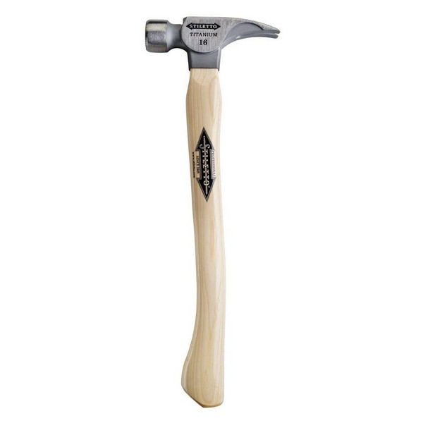 Framing Hammer, Lightweight, 17-1/2 in Overall Length, 1-1/2 in Face Dia, Smooth Face Surface, 16 oz Head, Titanium Head, Curved, Hickory Wood Handle, Straight Claw Style