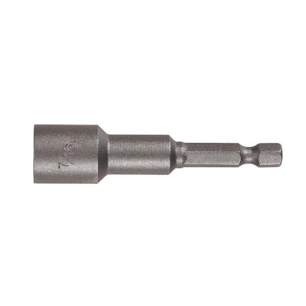 Nut Setter, Magnetic Tip, 1/4 in Shank, Hex Shank, Hex Insert, 1/4 in Hex, 2-9/16 in Overall Length, 7/16 in Dia, Steel