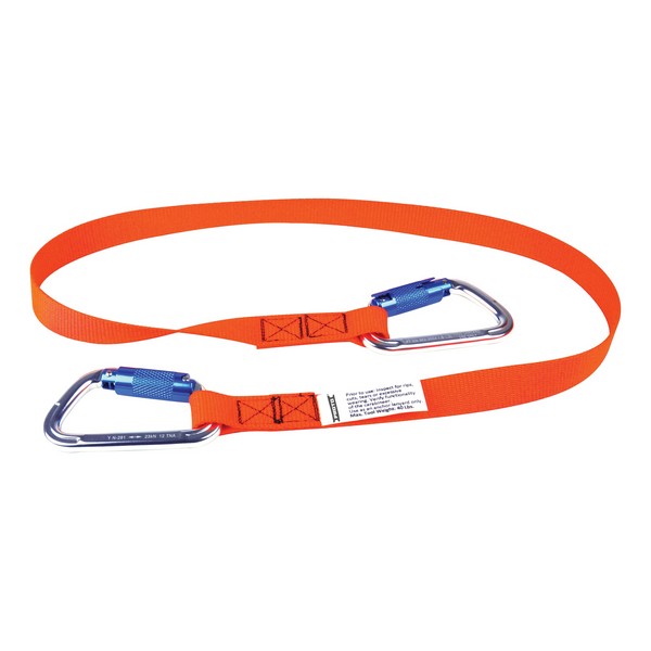Tool Lanyard, Heavy Duty, 40 lb Capacity, 48 in Overall Length, Fastening Method: (2) Triple Lock Carabiner, Nylon Line/Steel Hardware/Webbing, Orange