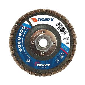 Abrasive Flap Disc, Long Life Standard Density Vending Ready, 4-1/2 in Diameter Disc, 5/8-11 UNC Center Hole Thread, 40 Grit, Coarse Grade, Zirconia Alumina Abrasive, Type 29/Conical Disc, Phenolic Backing, 13000 RPM Maximum, Blue