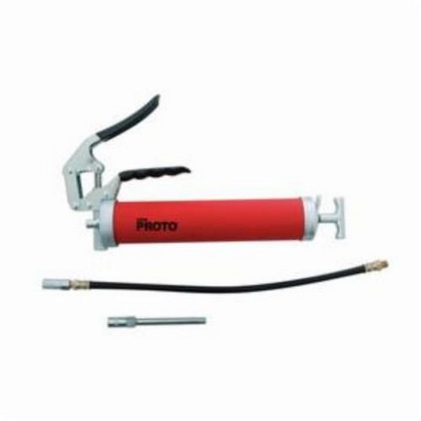 Grease Gun, Heavy Duty, 14 oz Cartridge, 3600 psi Operating, 2 mL Output, 1/8 in NPT Outlet, Rigid Pipe/Flex Hose Outlet, 18 in Hose Length, 16 in Tool Length, Aluminum Head, Nylon Hose Tube, Red Tube, Pistol Grip Handle, Steel/Plastic Grip Handle