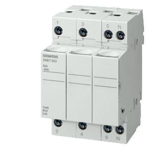 Cylindrical Fuse Holder, SZ NH0 Sealable, 690 VAC, 32 A, 3+N Pole, 20 to 10 AWG Wire, Surface Mount, 38 mm Fuse Length, 10 mm Fuse Dia, -5 to 40 °C With: Cylindrical Fuse System, Ceramic/Plastic, 81 mm H x 54 mm W x 64 mm D