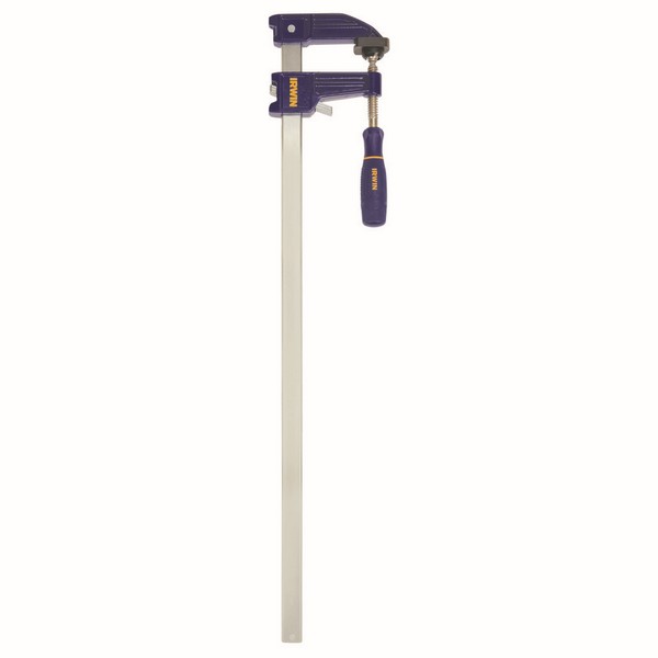 Bar Clamp, Clutch Lock F-Clamp Medium Duty, Series: Traditional 100, 24 in Clamping, 3-1/8 in Throat Depth, 1000 lb Clamping, Ergonomic/Soft Grip Handle, Resin Handle, Steel Bar, Blue/Yellow/Silver
