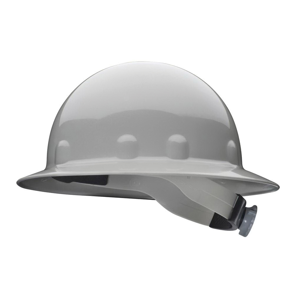 Hard Hat, Full Brim, Series: E1, Unisex Size, Gray, Thermoplastic, 8-Point Suspension, ANSI Electrical Class Rating: Class C, E and G, ANSI Impact Rating: Type I, Ratchet Adjustment