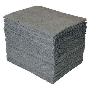 Absorbent Pad, Heavyweight Perforated, 19 in Length, 15 in Width, 1 ply Thickness, 28 gal Absorption, Fluids Absorbed: Universal, Meltblown Polypropylene, Gray