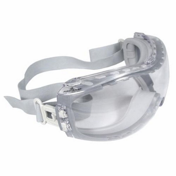 Protective Goggles, Easily Adjustable, Anti-Fog/Anti-Scratch Lens Coating, Clear Lens, Light Gray Frame, Rubber Frame, Polycarbonate Lens, Neoprene Strap, Specifications Met: ANSI Z87.1+, 99.9 % UV Protection