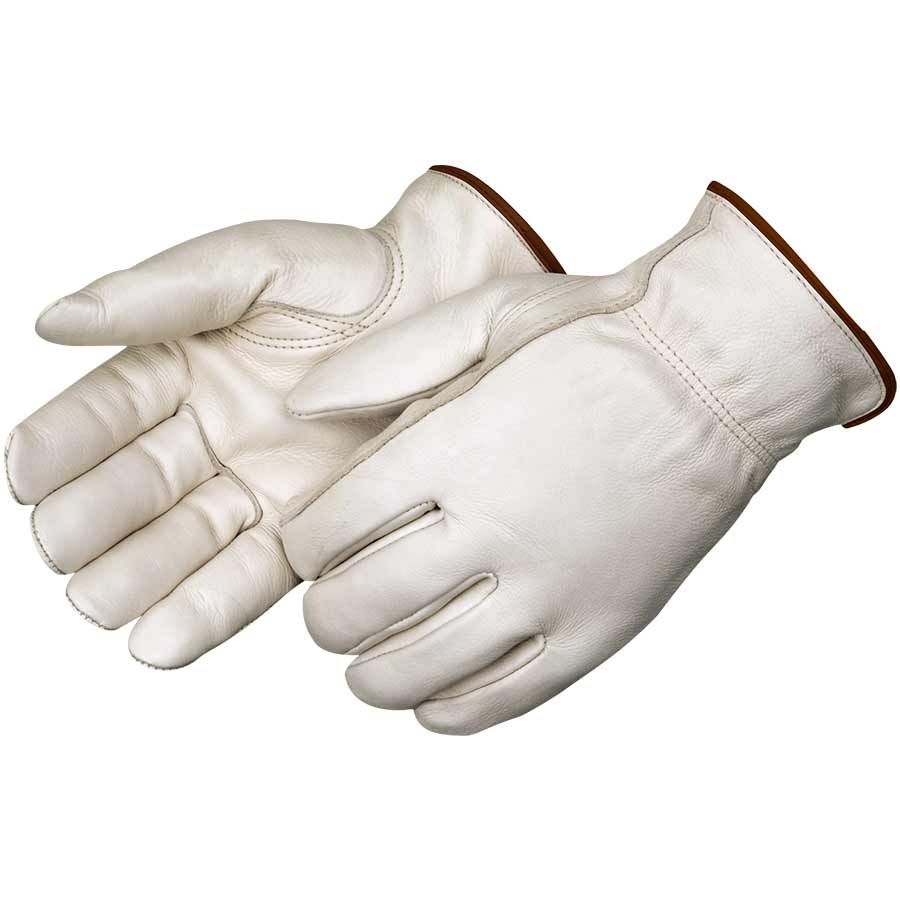 Glove, General Purpose, Series: 6217, Work Glove, M Size, Cowhide Leather, Beige, Keystone Thumb Style, Fleece Lining, Hemmed Cuff, Shirred Elastic Closure